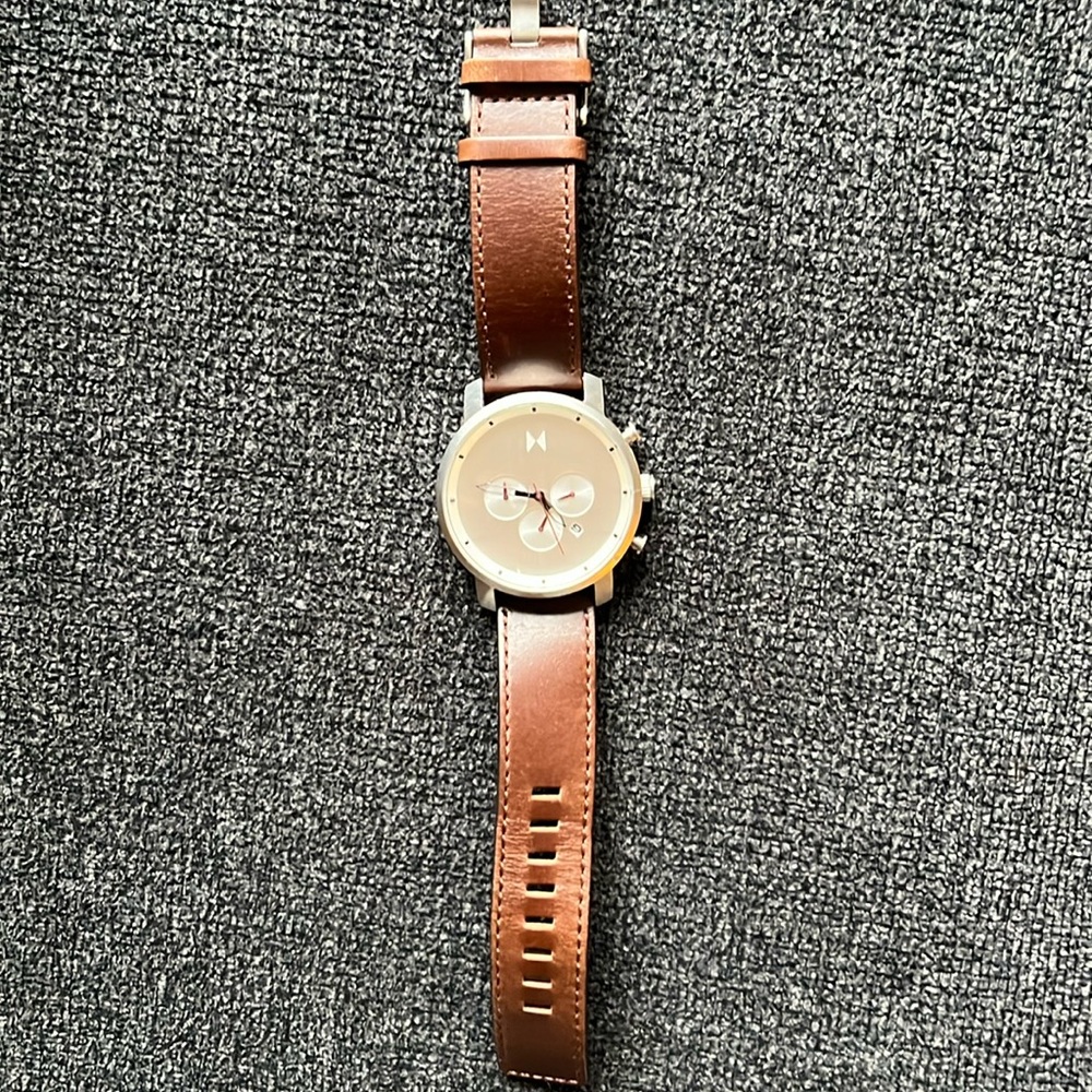 MVMT The Chrono Silver Brown Leather Watch